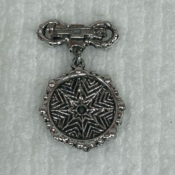 Vintage Dangle Brooch Pin Women's OS Silver-Tone Aurora Borealis Rhinestone Bow - Picture 3 of 8